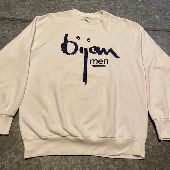 Vintage Bijan Men Logo Raglan Crewneck Sweatshirt XL USA Anvil Cologne Promo 80s - Picture 1 of 11